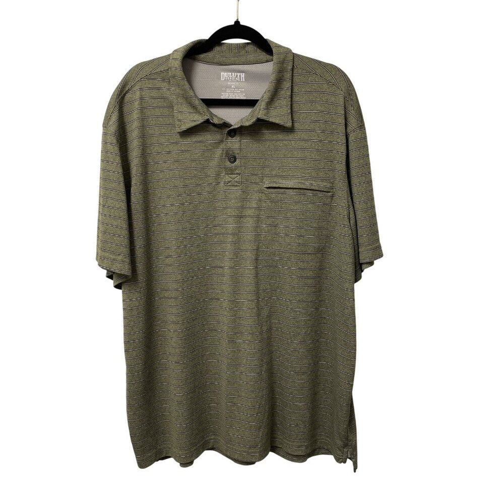 DULUTH TRADING CO SHIRT RELAXED FIT STRIPED GREEN MENS XL PERFORMANCE PULLOVER